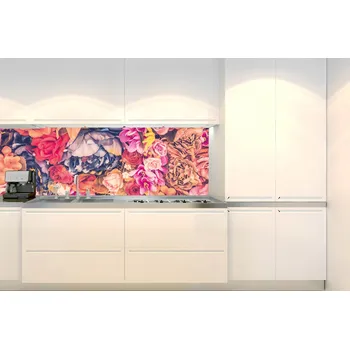 Tapeta DIMEX | Fototapeta do kuchyně Květinové zátiší KI-180-178 | 180 x 60 cm | růžová, meruňková, modrá, oranžová + Samolepicí fototapeta za kuchyňskou linku DIMEX Květinové zátiší v šíři 180 cm