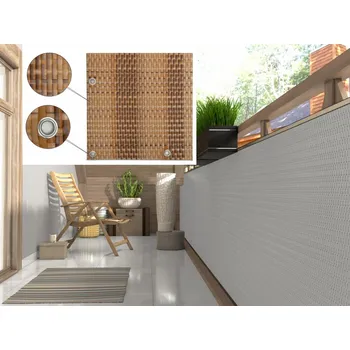 Balkonová ratanová zástěna s očky MALMO, béžová/hnědá, výška 90 cm šířka různé rozměry 1300 g/m2 MyBestHome Rozměr: 90x200 cm