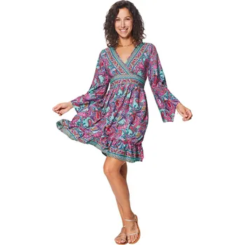 Dámské šaty ETNO Letní květované Šaty PERINA fialové Barva: Fialová, Barevná, Velikost: L/XL