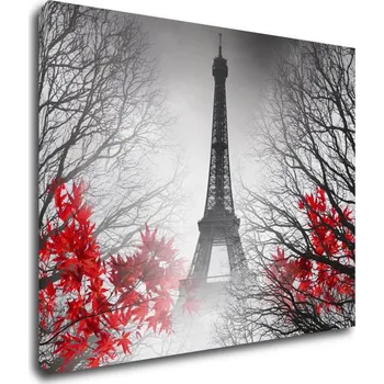 Obraz Impresi Obraz Eiffelova věž černobílá s červeným detailem - 90 x 70 cm