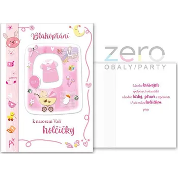 Přání s textem k narození + obálka - holčička III