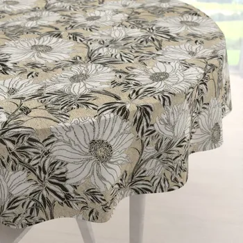 ubrus Dekorační kulatý ubrus PML-089 Bílé květy na béžovém Ø 100 cm