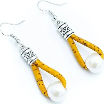 Kabelka Korkové náušnice - Žluté s perlou