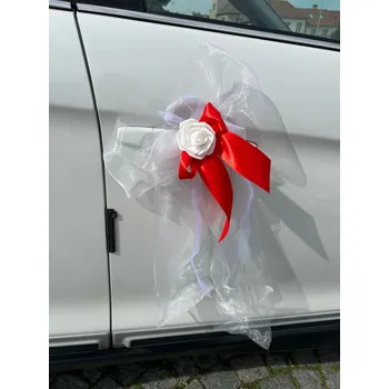 Svatební dekorace Mašle na auto růže červená 2ks