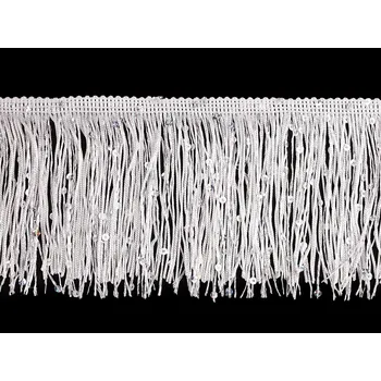 Třásně s flitry šíře 10 cm, barva 1 bílá