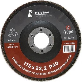 Brusný kotouč Lamelový brusný kotouč Molatool Korund 115 mm P40