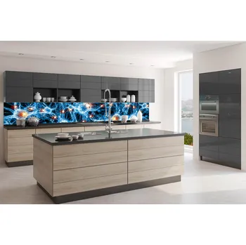 Tapeta DIMEX | Fototapeta do kuchyně Nervové synapse KI-350-238 | 350 x 60 cm | modrá, černá, oranžová + Samolepicí fototapeta za kuchyňskou linku DIMEX Nervové synapse v šíři 350 cm