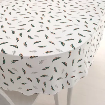 ubrus Bavlněný oválný ubrus Sandra SA-460 Zeleno-růžová pírka na bílém 60x100 cm