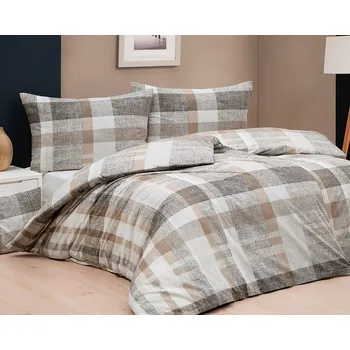 Povlečení Povlečení Matějovský RODRIGO, káro, béžové, bavlna hladká, 140x220cm + 70x90cm