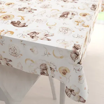 ubrus Dětský bavlněný obdélníkový ubrus Sandra SA-456 Medvídci zajíčci a veverky v oblacích na bílém 50x100 cm