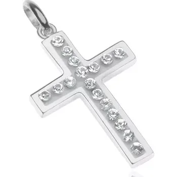 Přívěsek Stříbrný přívěsek 925 - křížek vykládaný zirkony, bílý podklad
