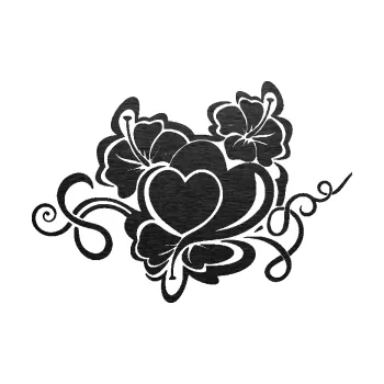 Samolepící dekorace SAMOLEPKA Květina dekor 048 pravá ibišek a srdce (63 - škrábaný kov černý) NA AUTO, NÁLEPKA, FÓLIE, POLEP, TUNING, VLASTNÍ TEXT, TISK, AUTOSAMOLEPKY.cz, POLEPY, OBRÁZEK, LOGO, SAMOLEPKY