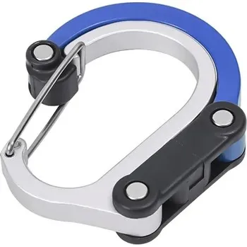 Hliníková karabina D-Shape s otočným háčkem | multifunkční karabina - modrý