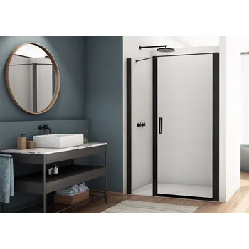 Sprchové dveře D22T31 - jednokřídlé dveře s pantem u zdi a s pevnou stěnou v rovině 100 cm (dveře 70 cm), profil černý D22T310703006