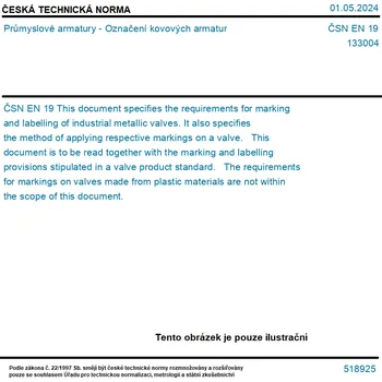 ČSN EN 19 - Průmyslové armatury - Označení kovových armatur - Tisk