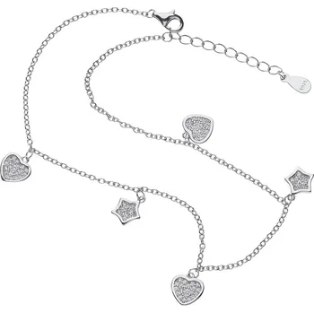 Souprava šperků Bealio BEALIO Stříbrný řetízek na nohu SRDCE A HVĚZDA zirkon Délka náramku: 24+3 cm 03-10994-1997