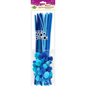 Titanum Chlupaté drátky, bambulky a oči, dekorační sada MODRÁ, 80ks/bal.