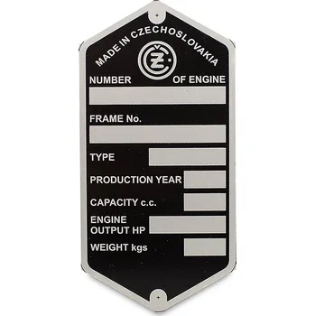 Štítek rámu ČZ motokros - Anglicky