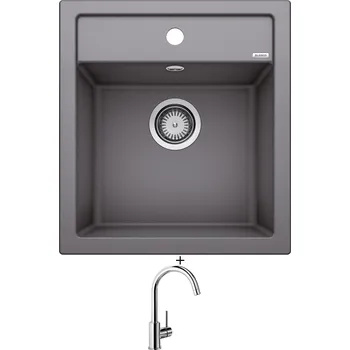 Kuchyňský dřez Granitový dřez SET Blanco DALAGO 45 šedá skála + Blanco MIDA chrom 517742