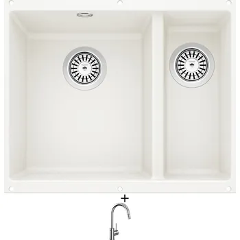 Granitový dřez Dřez pod desku SET Blanco ROTAN 340/160 U bílá 523078 + Blanco MIDA-S chrom 521454