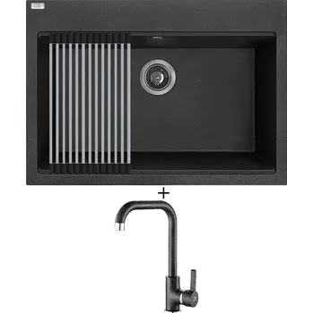 Granitový dřez Granitový dřez SET Laveo TAU SBT 7107 černá + Rolovací odkapávač + Laveo LENA BKU 765D černá