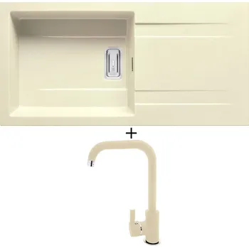 Granitový dřez Granitový dřez SET Pyramis KARTESIO (100x50) 1B 1D PLUS vanilka + Pyramis SILVIO vanilka