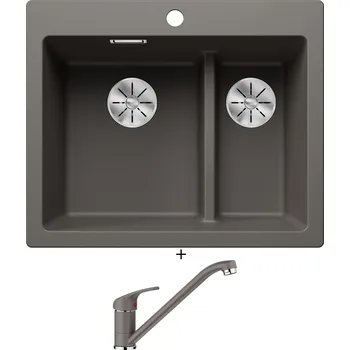 Granitový dřez Granitový dřez SET Blanco PLEON 6 SPLIT šedá vulkán 527322 + Blanco DARAS šedá vulkán 526934