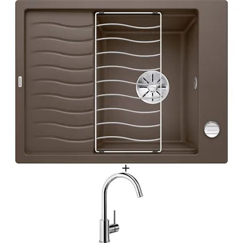 Granitový dřez SET Blanco ELON 45 S kávová + excentrické ovládání + Blanco MIDA chrom 517742