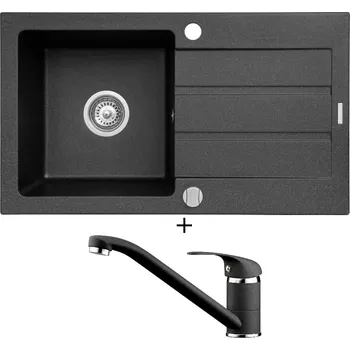 Granitový dřez Granitový dřez SET Pyramis ATHENA (76x44) 1B 1D černá + Pyramis ASALIA černá