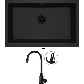 Granitový dřez Dřez pod desku SET Deante CORDA ZQA N10D U černá edice + Deante NEO LUNO BOC N72M černá matná