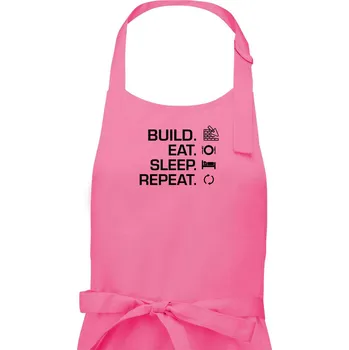 Kuchyňská zástěra Build eat sleep repeat - cihly - Dámská zástěra na vaření - Univerzální velikost ( Růžová )