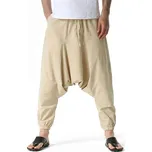 Pánské lněné kalhoty baggy s nízkým sedem Barva: Khaki, Velikost: L