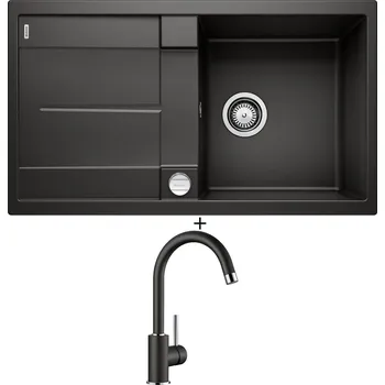 Granitový dřez SET Blanco METRA 5 S černá + excentrické ovládání + Blanco MIDA černá 526145