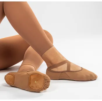 Dámská fitness obuv DOMYOS Baletní piškoty s dělenou podešví plátěné 35 KAŠTANOVÁ