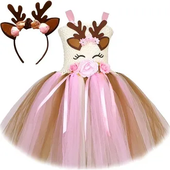 Dámské šaty Tylové šaty s motivem jelena - Šaty s čelenkou,50 | 49-53 cm