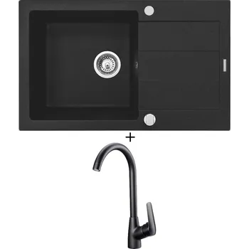Granitový dřez Granitový dřez SET Pyramis SPARTA PLUS (78x48) 1B 1D černá matná + Deante NEO BORO BMO N62M černá matná
