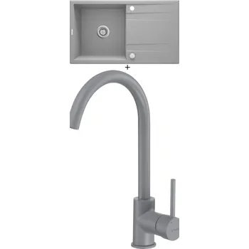 Granitový dřez Granitový dřez SET Deante ERIDAN ZQE S113 světle šedá + Deante MILIN S62M světle šedá