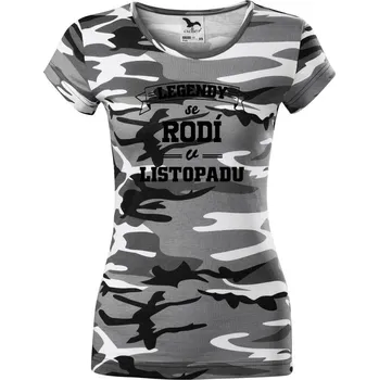 Dámské tričko Legendy se rodí v listopadu - Dámské maskáčové triko - XS ( Šedý maskáč )