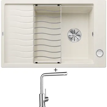 Granitový dřez Granitový dřez SET Blanco ELON XL 6 S bílá soft + excentrické ovládání + Blanco MILA chrom 519414