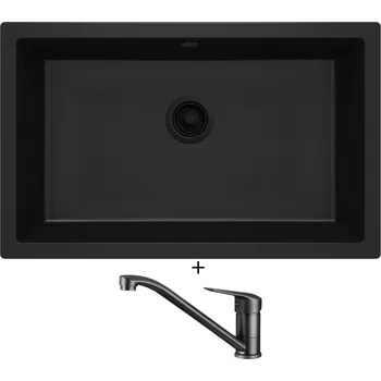 Granitový dřez Granitový dřez SET Deante CORDA ZQA N10D černá edice + Deante NEO BORO BMO N60M černá matná