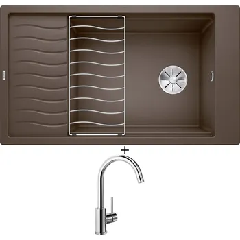 Granitový dřez SET Blanco ELON XL 8 S kávová 524879 + odkapová mřížka + Blanco MIDA chrom 517742