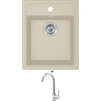 Kuchyňský dřez Tectonitový dřez SET Franke SID 610-40 béžová + Deante ASTER 062 M chrom