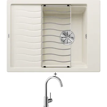 Kuchyňský dřez Granitový dřez SET Blanco ELON 45 S bílá soft 527067 + odkapová mřížka + Blanco MIDA chrom 517742
