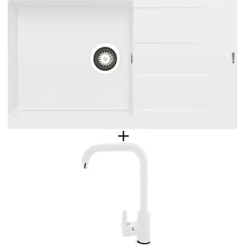 Granitový dřez Granitový dřez SET Pyramis ATHLOS (86X50) 1B 1D PLUS bílá + Pyramis SILVIO bílá