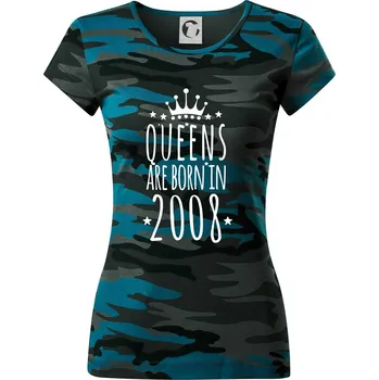 Queens are born in 2008 - Dámské maskáčové triko - M ( Petrolejová maskáč )