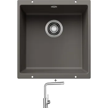 Granitový dřez Dřez pod desku SET Blanco ROTAN 400 U šedá vulkán 527328 + Blanco MILA chrom 519414
