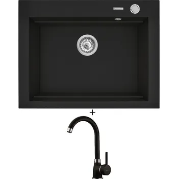 Granitový dřez Granitový dřez SET Pyramis SIROS (67x51,5) 1B černá matná + Pyramis BELLO černá matná