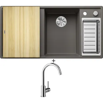 Granitový dřez Granitový dřez SET Blanco AXIA III 6 S šedá vulkán s excentrem + dřevěná krájecí deska 527229 + Blanco MIDA chrom 517742