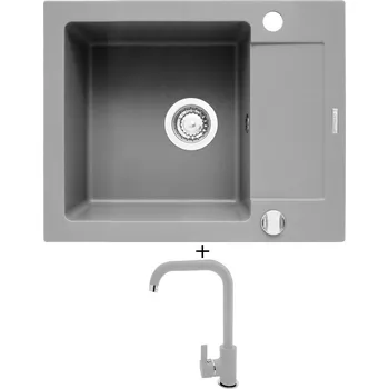 Granitový dřez Granitový dřez SET Pyramis MIDO (62x50) 1B 1D šedá + Pyramis SILVIO šedá