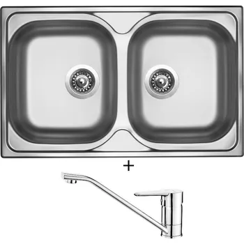 Kuchyňský dřez Nerezový dřez SET Sinks CLASSIC 800 DUO V matný + Deante CORIO BFC 060M chrom